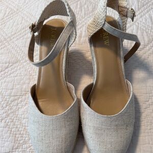 J. Crew Cream Linen-Look Wedge ankle strap